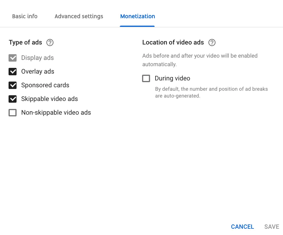 YouTube upload defaults
